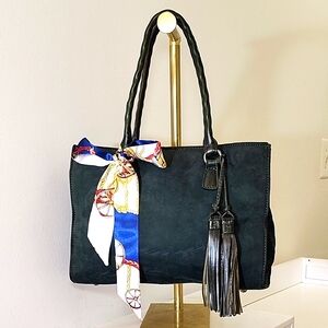 Patricia Nash Leather Primrose Dark Green Suede Sachel  Handbag Preppy